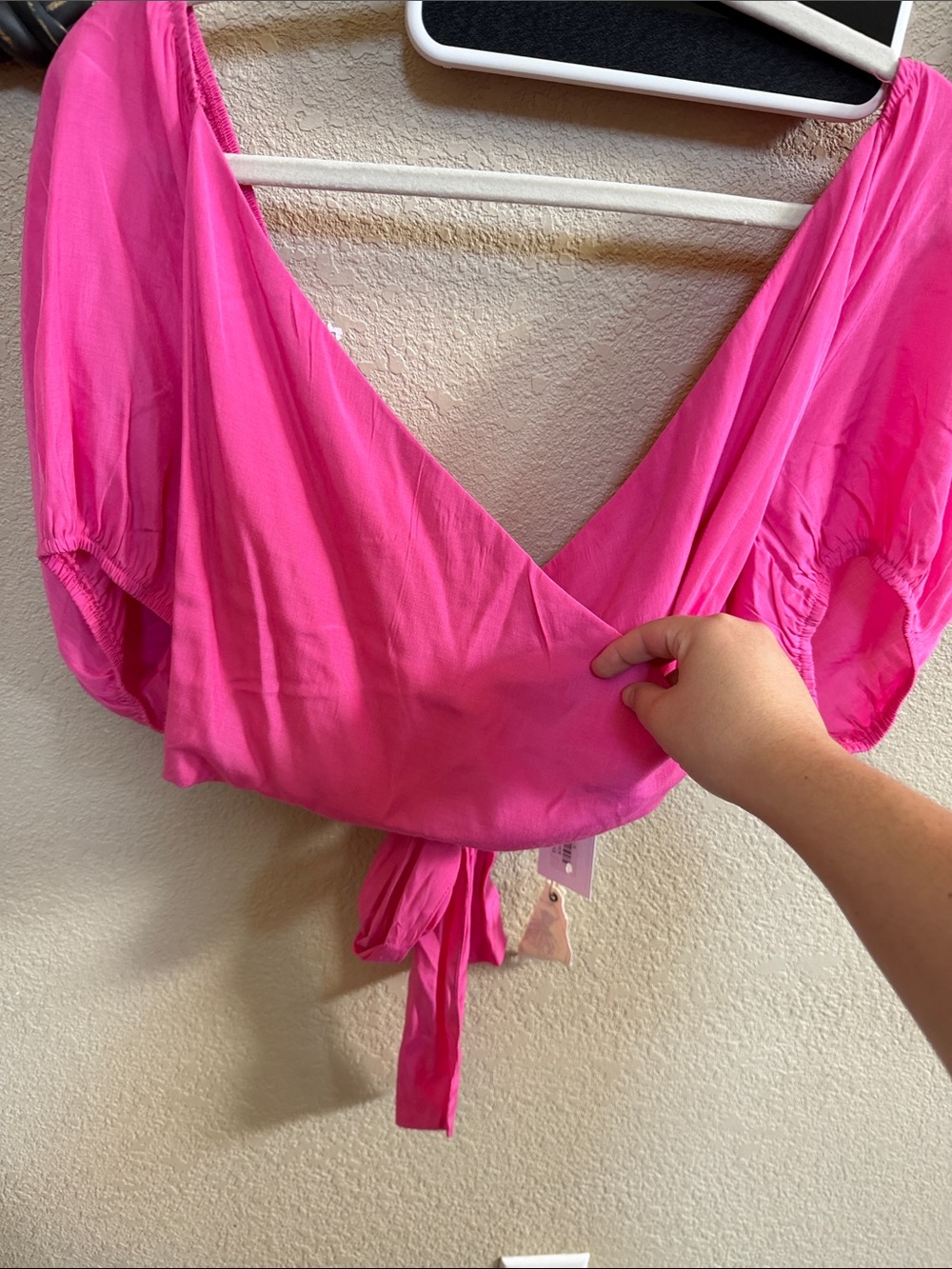 easel Hot Pink Tie-Front Crop Top